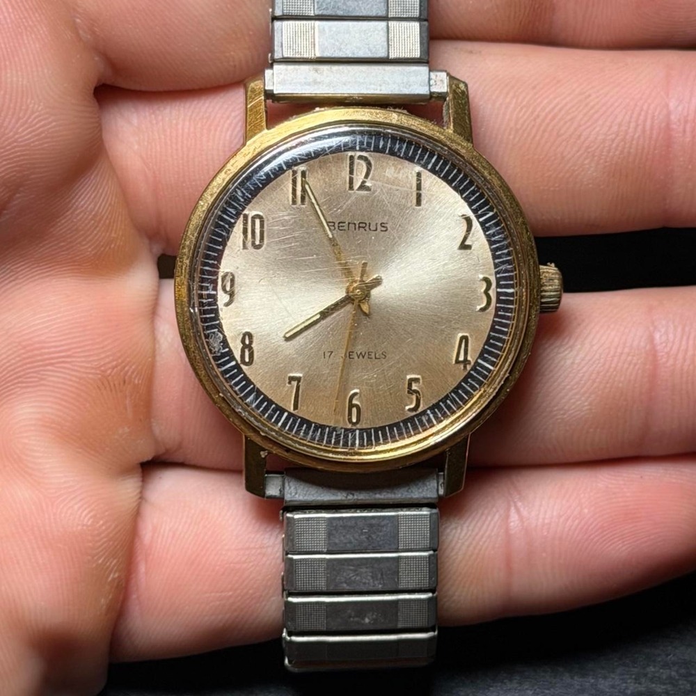 Vintage Benrus watch with gold dial and silver bracelet  #retro